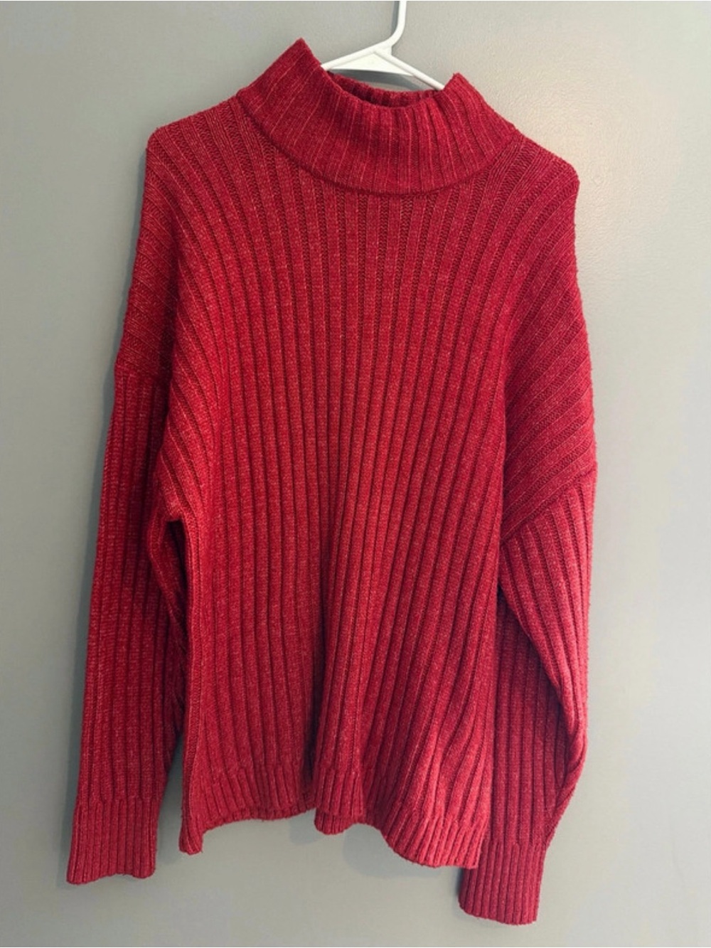 Time and Tru Red Ribbed Turtleneck Sweater